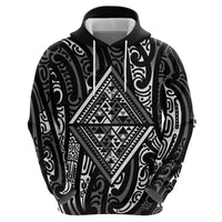New Zealand Maori Taniko Hoodie Black Kowhaiwhai Puhoro