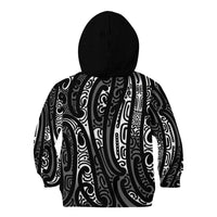 New Zealand Maori Taniko Kid Hoodie Black Kowhaiwhai Puhoro