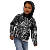 New Zealand Maori Taniko Kid Hoodie Black Kowhaiwhai Puhoro