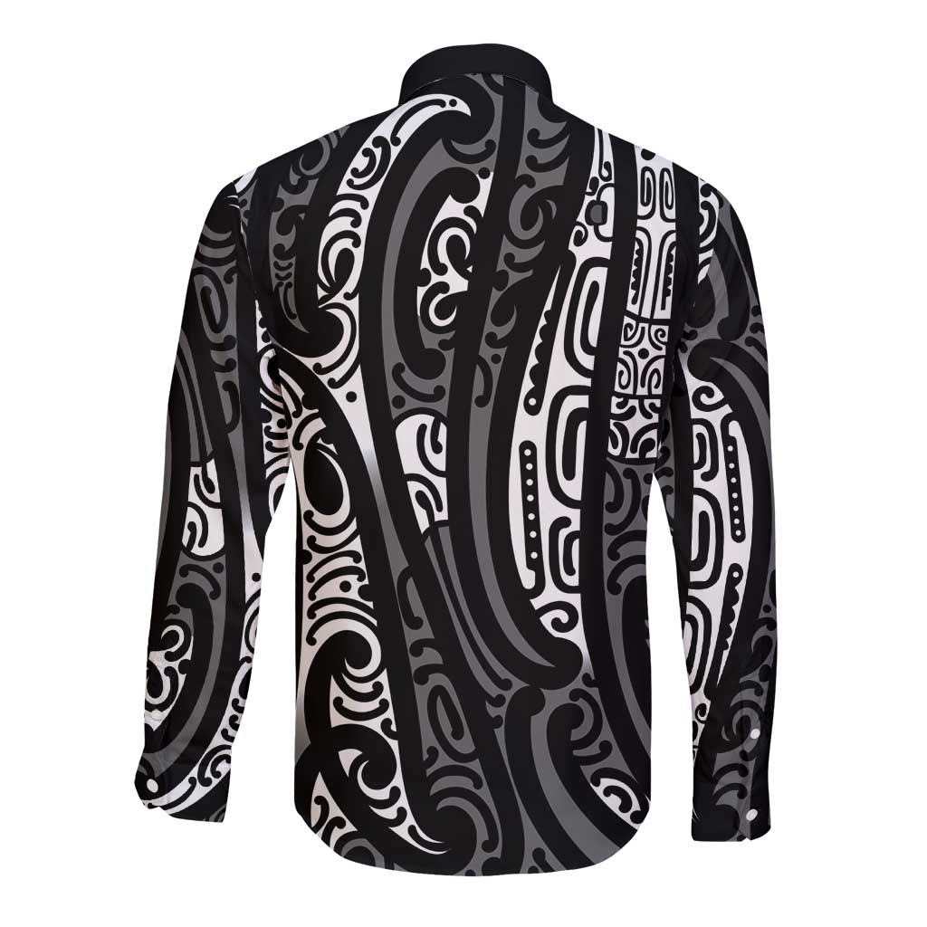 New Zealand Maori Taniko Long Sleeve Button Shirt Black Kowhaiwhai Puhoro LT9 - Polynesian Pride