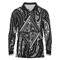 New Zealand Maori Taniko Long Sleeve Polo Shirt Black Kowhaiwhai Puhoro
