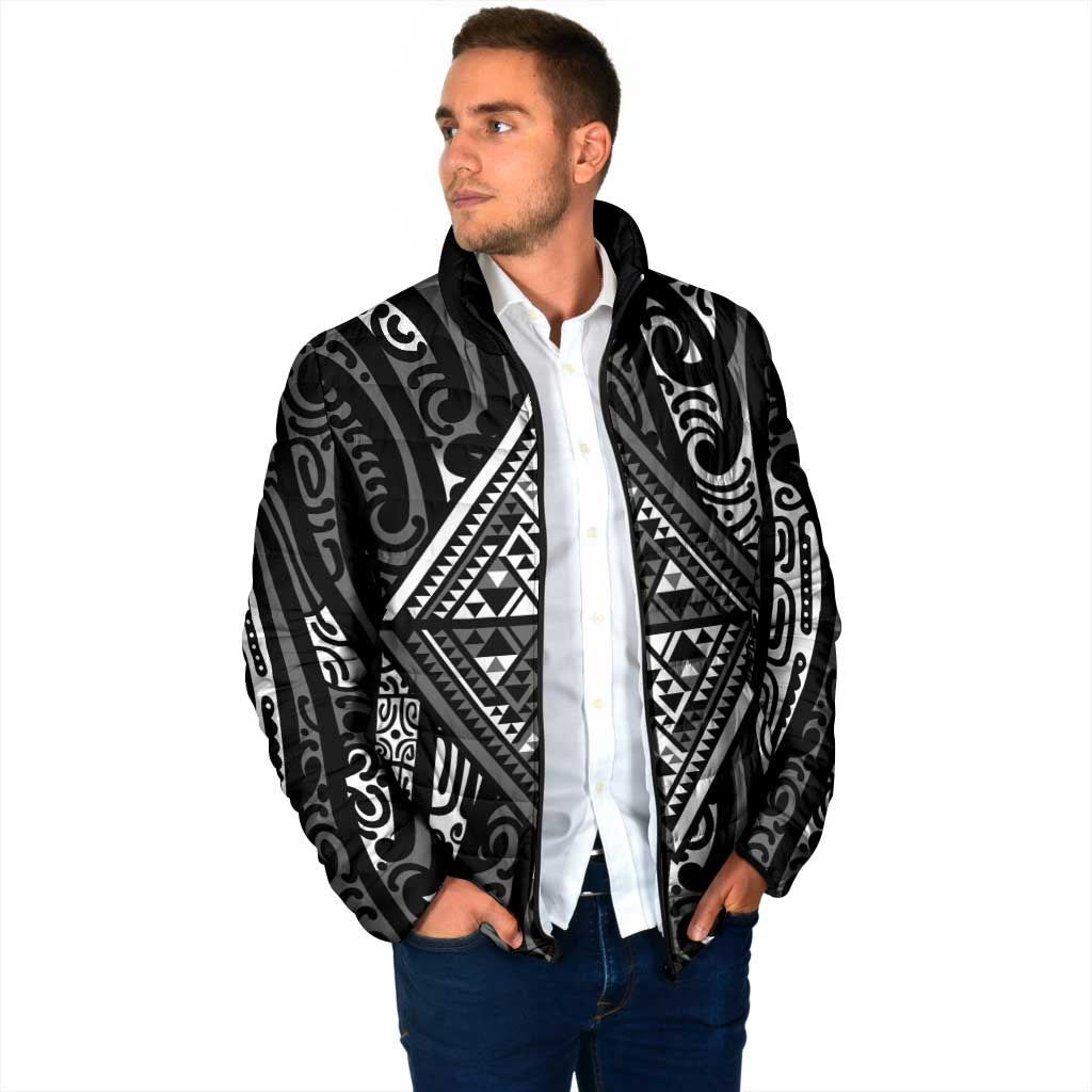 New Zealand Maori Taniko Padded Jacket Black Kowhaiwhai Puhoro - Polynesian Pride