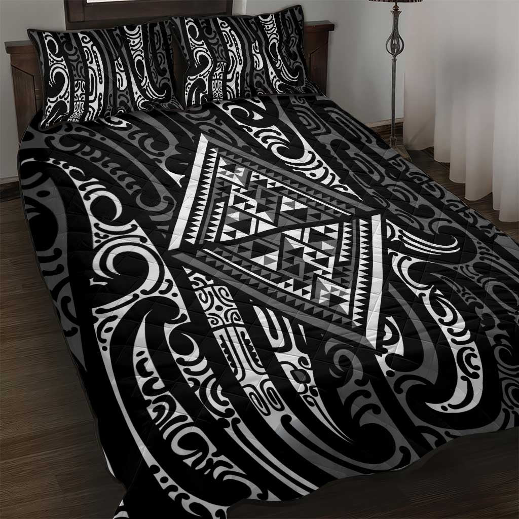New Zealand Maori Taniko Quilt Bed Set Black Kowhaiwhai Puhoro