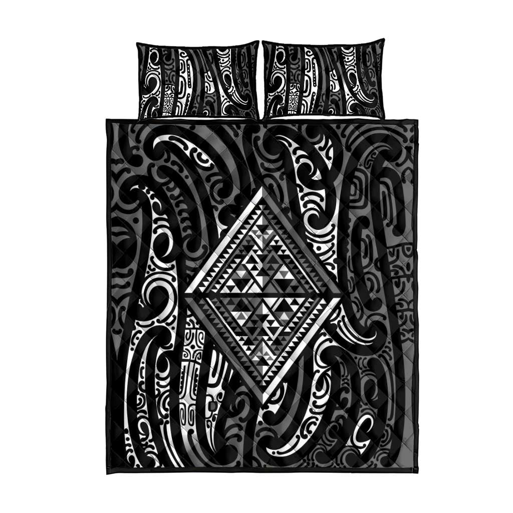 New Zealand Maori Taniko Quilt Bed Set Black Kowhaiwhai Puhoro