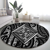 New Zealand Maori Taniko Round Carpet Black Kowhaiwhai Puhoro