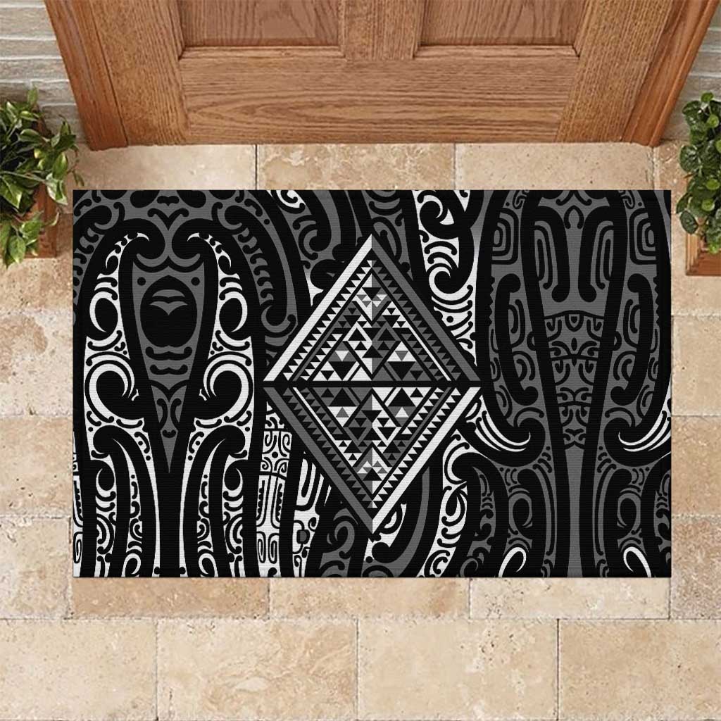 New Zealand Maori Taniko Rubber Doormat Black Kowhaiwhai Puhoro