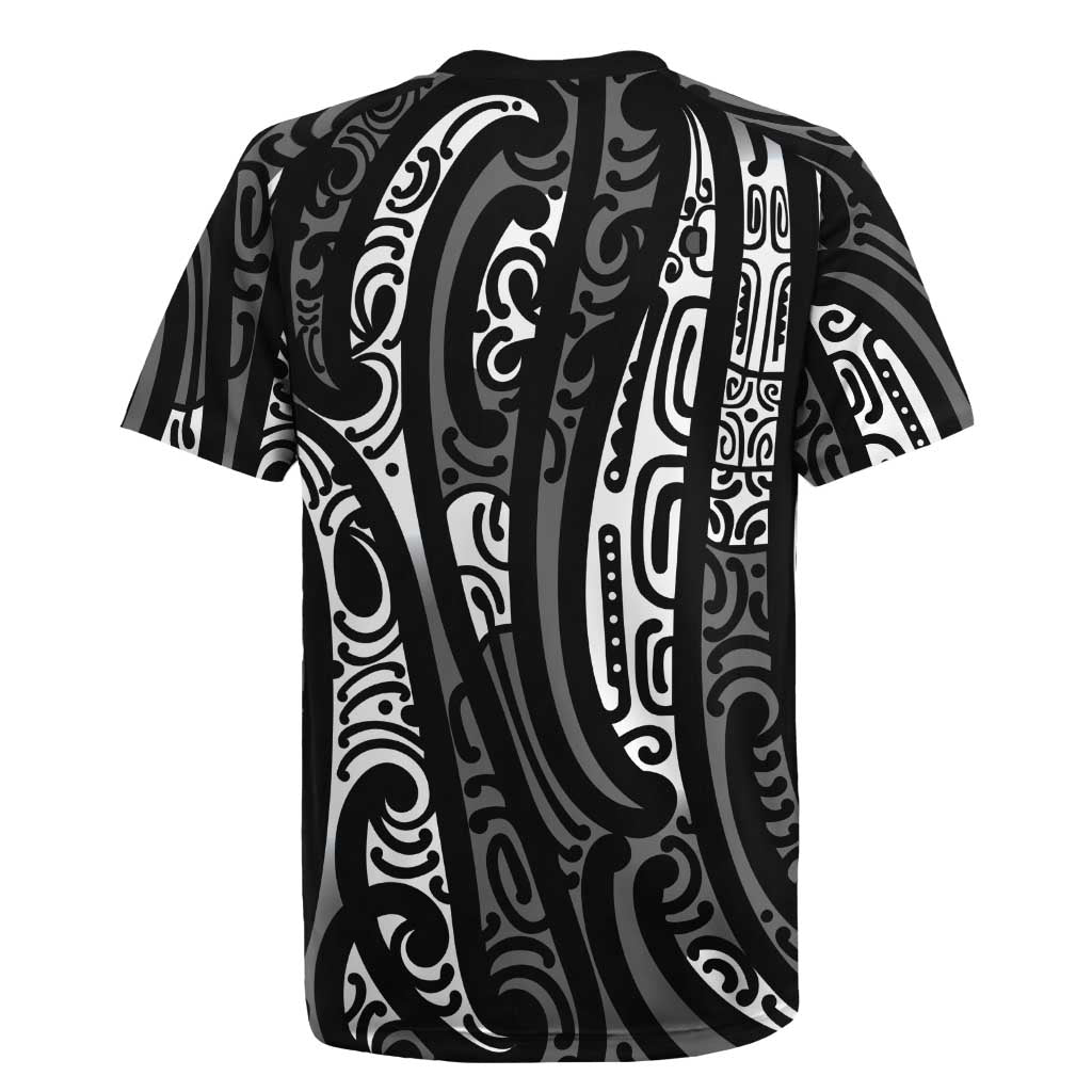 New Zealand Maori Taniko Rugby Jersey Black Kowhaiwhai Puhoro