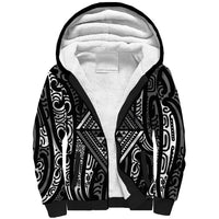 New Zealand Maori Taniko Sherpa Hoodie Black Kowhaiwhai Puhoro