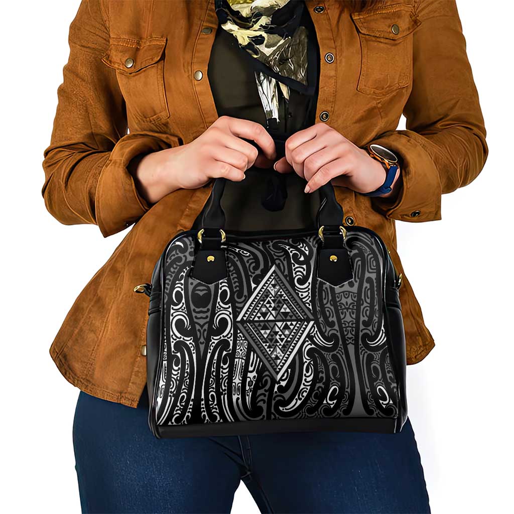 New Zealand Maori Taniko Shoulder Handbag Black Kowhaiwhai Puhoro LT9 - Polynesian Pride