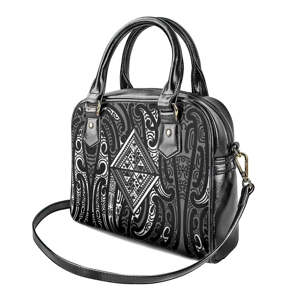 New Zealand Maori Taniko Shoulder Handbag Black Kowhaiwhai Puhoro LT9 - Polynesian Pride