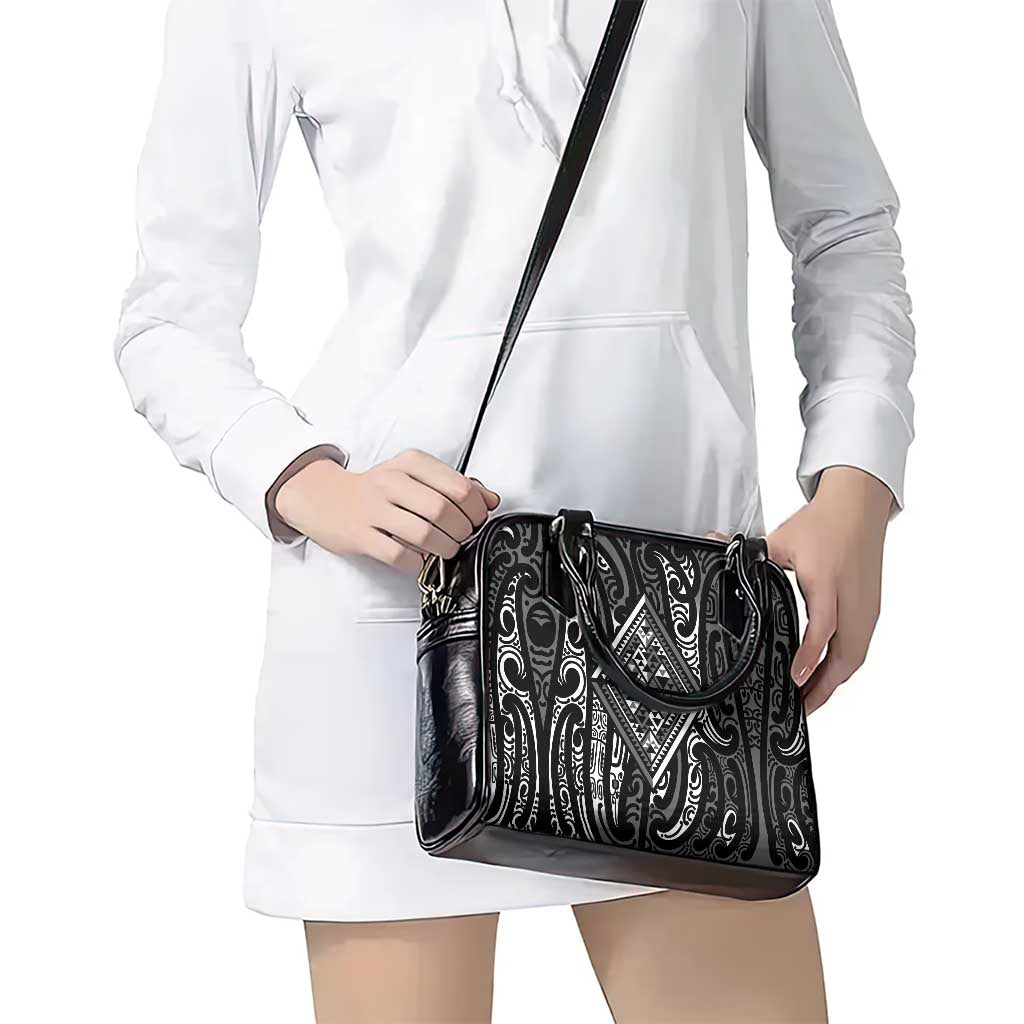 New Zealand Maori Taniko Shoulder Handbag Black Kowhaiwhai Puhoro LT9 - Polynesian Pride