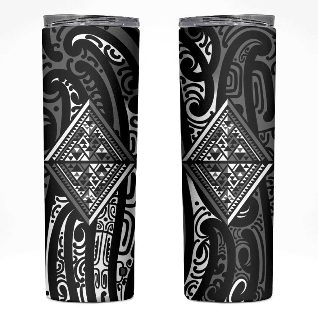New Zealand Maori Taniko Skinny Tumbler Black Kowhaiwhai Puhoro