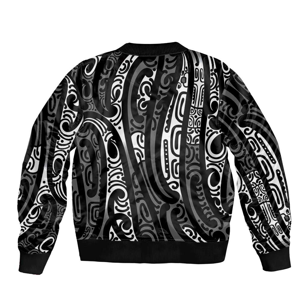New Zealand Maori Taniko Sleeve Zip Bomber Jacket Black Kowhaiwhai Puhoro LT9 - Polynesian Pride