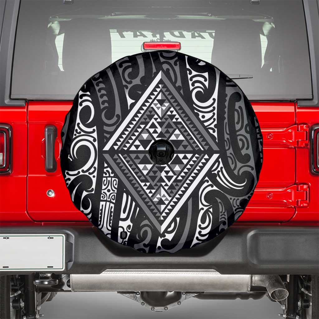 New Zealand Maori Taniko Spare Tire Cover Black Kowhaiwhai Puhoro