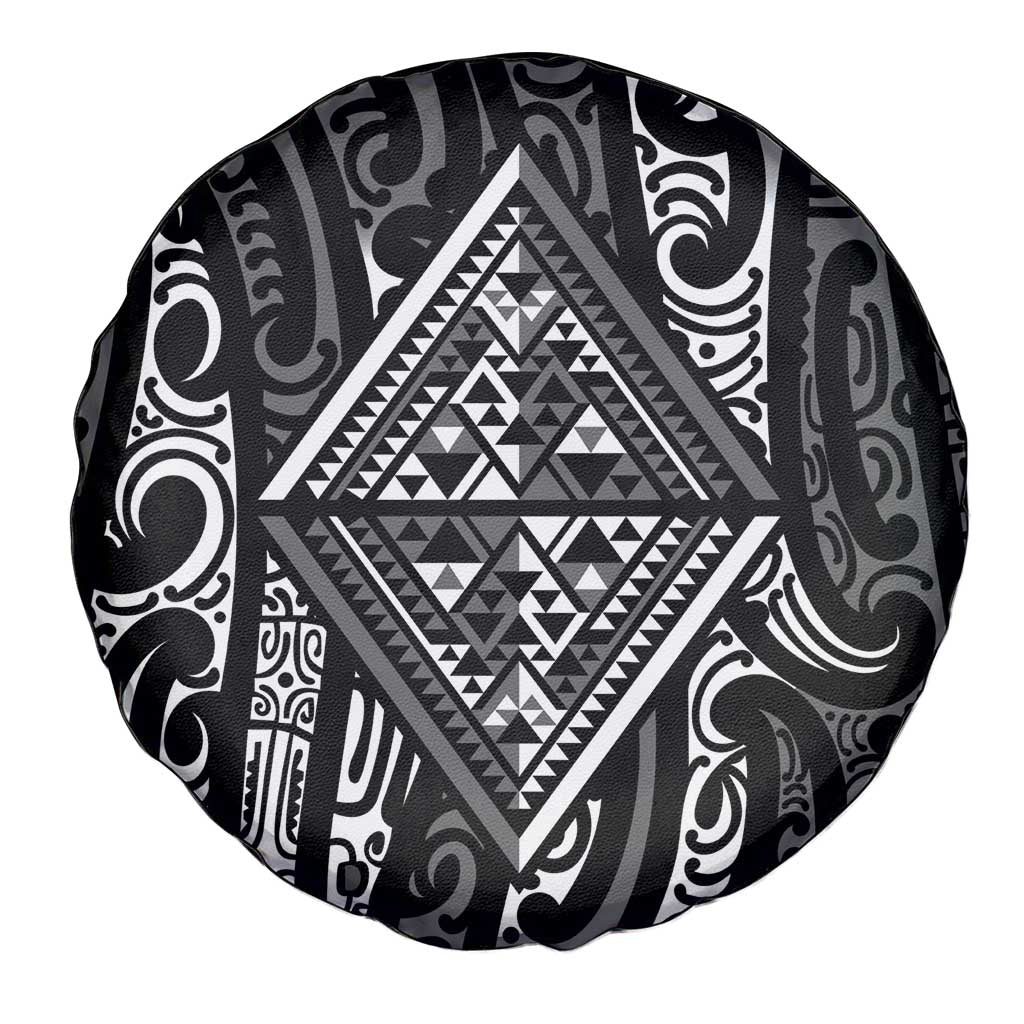 New Zealand Maori Taniko Spare Tire Cover Black Kowhaiwhai Puhoro