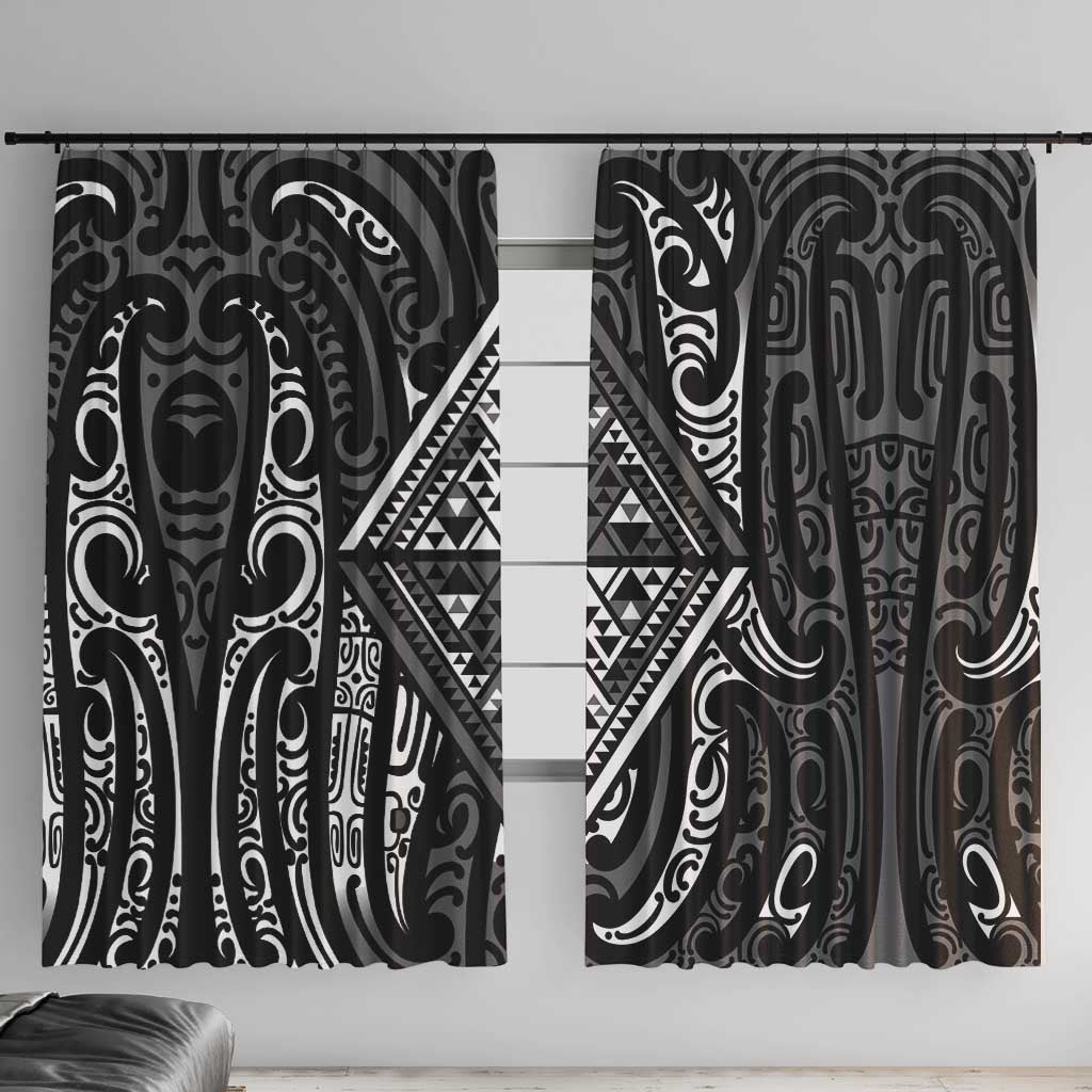 New Zealand Maori Taniko Window Curtain Black Kowhaiwhai Puhoro