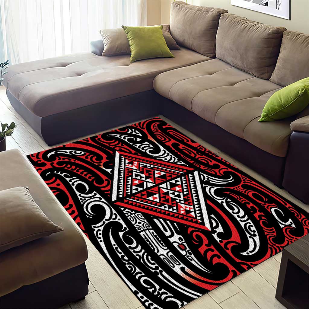 New Zealand Maori Taniko Area Rug Red Kowhaiwhai Puhoro