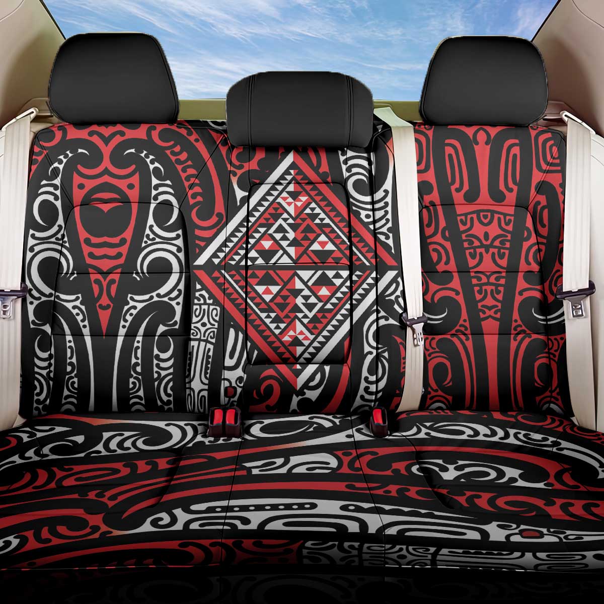 New Zealand Maori Taniko Back Car Seat Cover Red Kowhaiwhai Puhoro