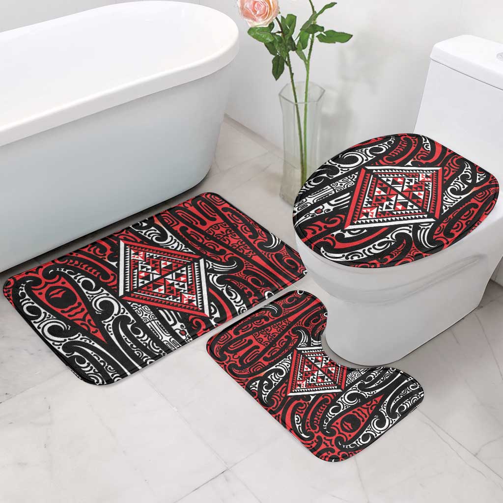 New Zealand Maori Taniko Bathroom Set Red Kowhaiwhai Puhoro - Polynesian Pride