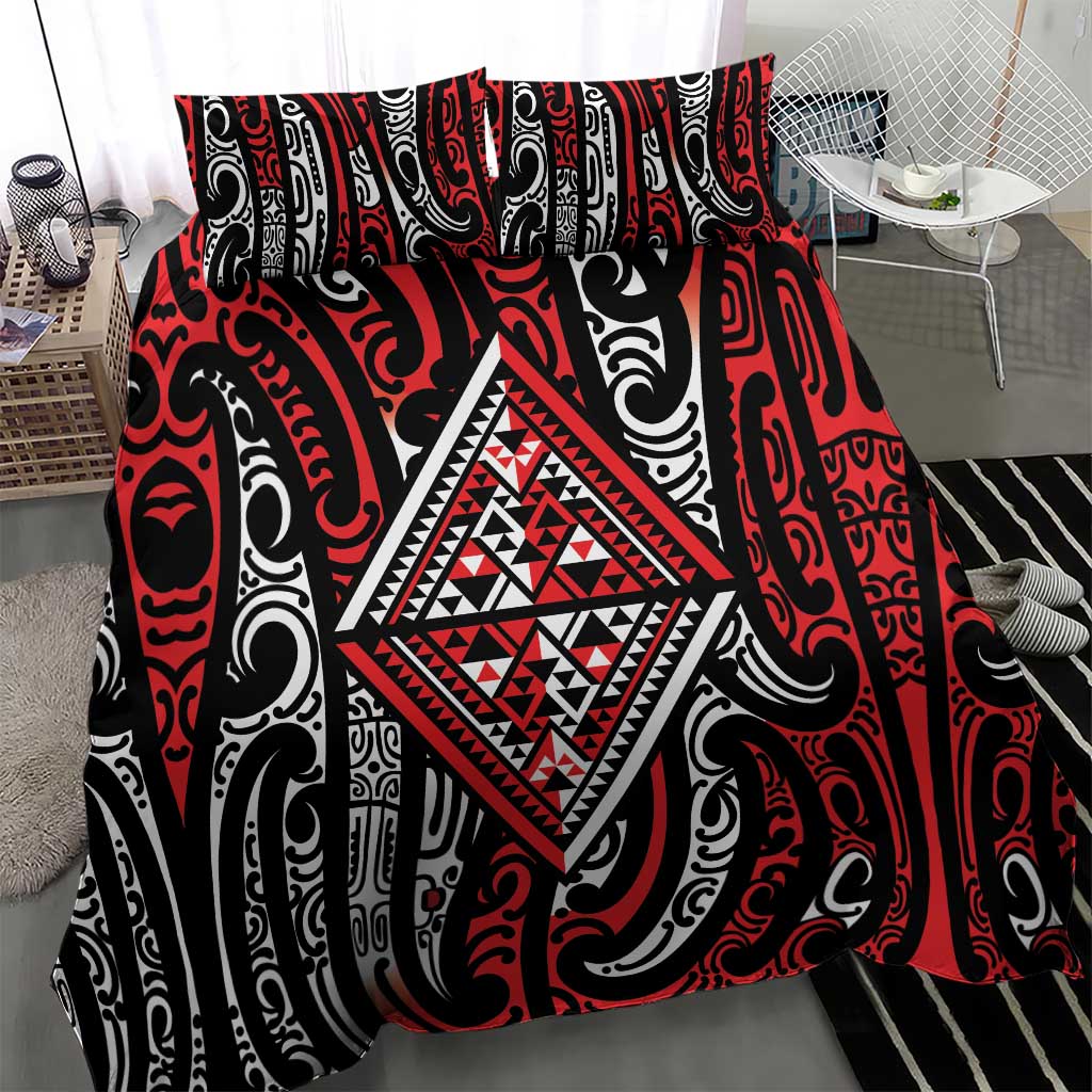 New Zealand Maori Taniko Bedding Set Red Kowhaiwhai Puhoro
