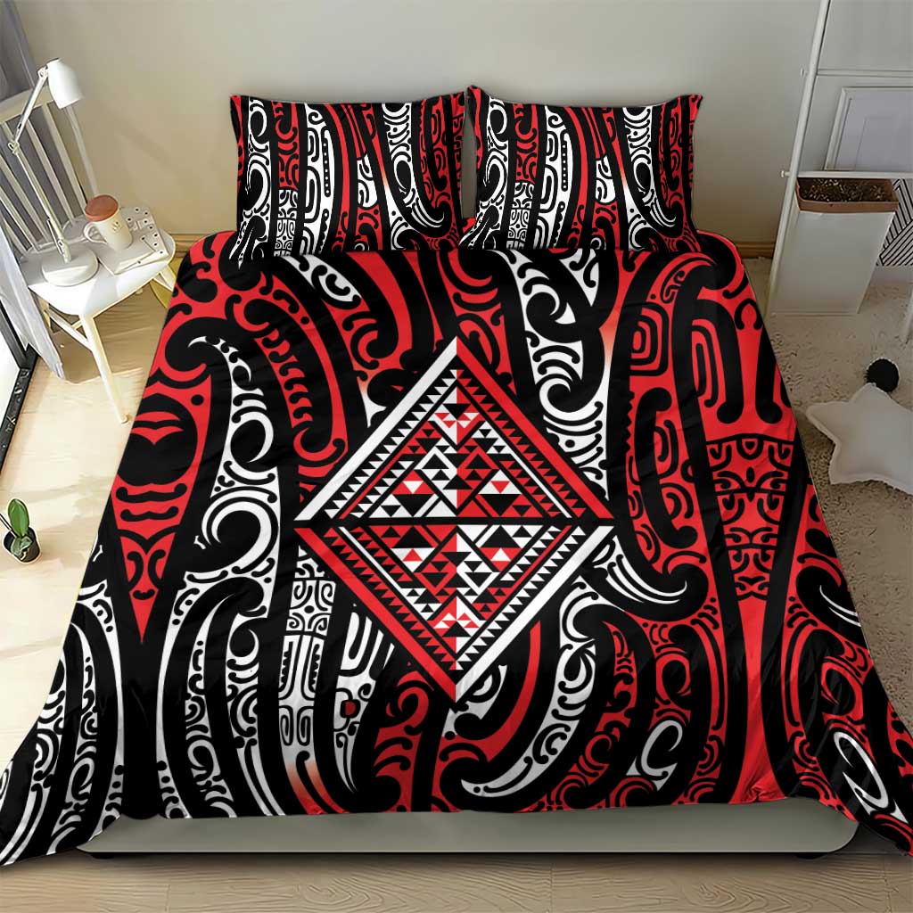 New Zealand Maori Taniko Bedding Set Red Kowhaiwhai Puhoro