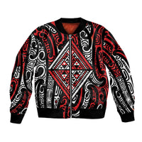 New Zealand Maori Taniko Bomber Jacket Red Kowhaiwhai Puhoro LT9 Unisex Red - Polynesian Pride