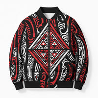 New Zealand Maori Taniko Bomber Puffer Jacket Red Kowhaiwhai Puhoro - Polynesian Pride