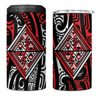 New Zealand Maori Taniko 4 in 1 Can Cooler Tumbler Red Kowhaiwhai Puhoro