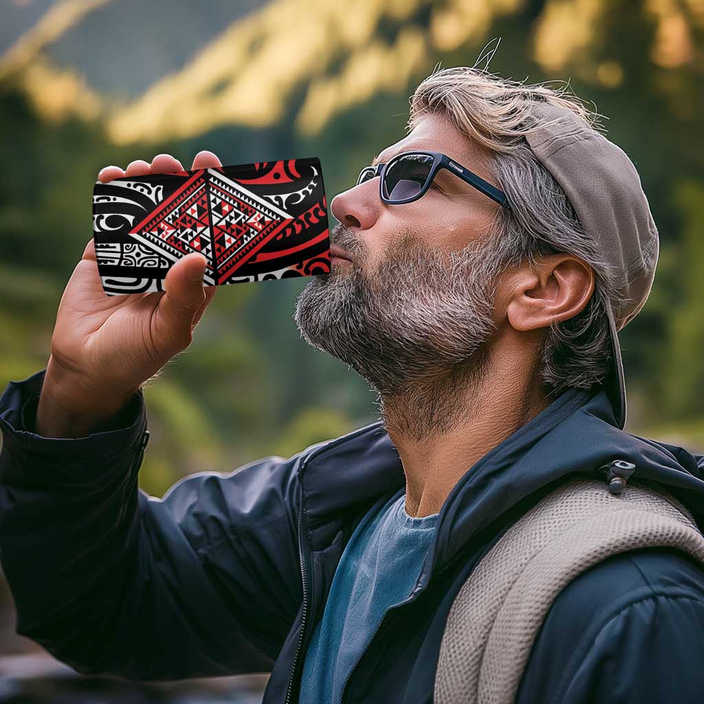 New Zealand Maori Taniko 4 in 1 Can Cooler Tumbler Red Kowhaiwhai Puhoro