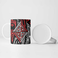 New Zealand Maori Taniko Ceramic Mug Red Kowhaiwhai Puhoro - Polynesian Pride