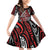 New Zealand Maori Taniko Family Matching Off Shoulder Short Dress and Hawaiian Shirt Red Kowhaiwhai Puhoro