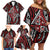 New Zealand Maori Taniko Family Matching Off Shoulder Short Dress and Hawaiian Shirt Red Kowhaiwhai Puhoro
