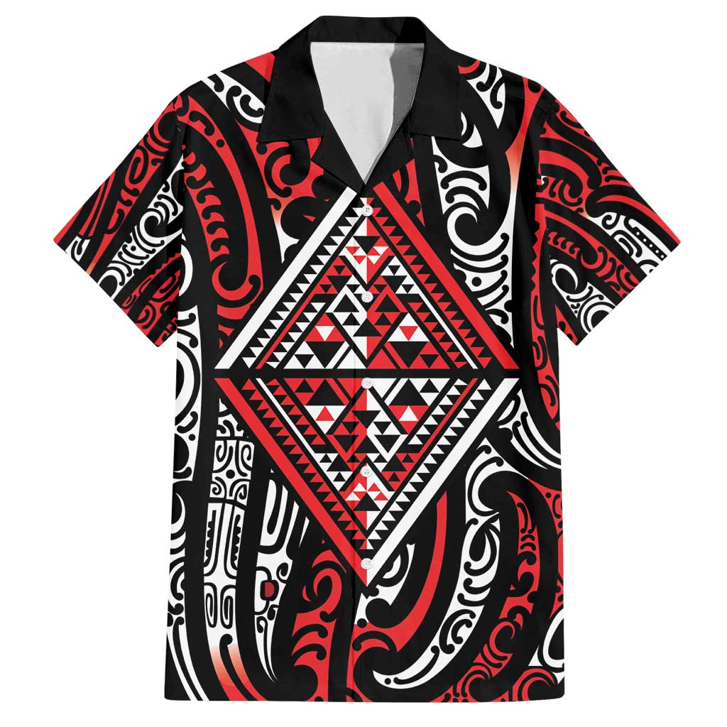 New Zealand Maori Taniko Family Matching Off Shoulder Short Dress and Hawaiian Shirt Red Kowhaiwhai Puhoro LT9 Dad's Shirt - Short Sleeve Red - Polynesian Pride