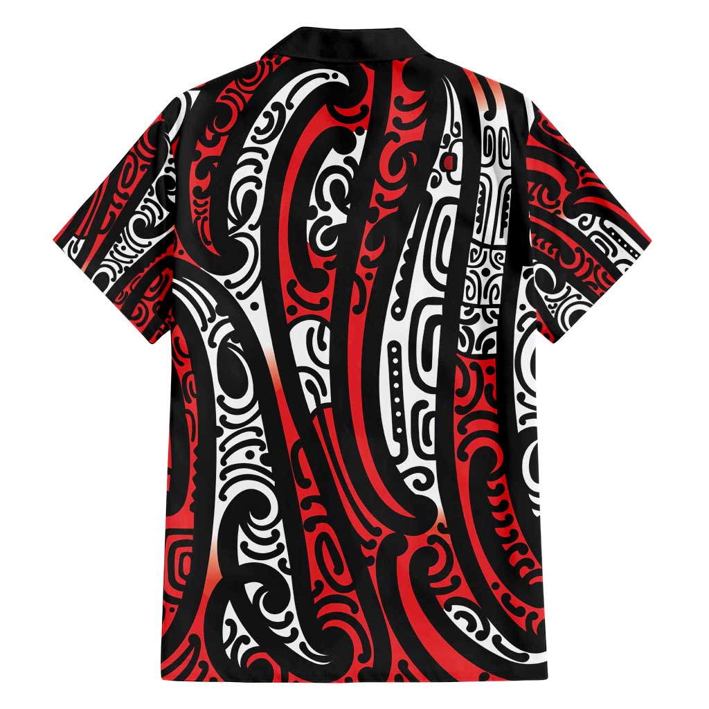 New Zealand Maori Taniko Family Matching Off Shoulder Short Dress and Hawaiian Shirt Red Kowhaiwhai Puhoro LT9 - Polynesian Pride