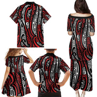 New Zealand Maori Taniko Family Matching Puletasi and Hawaiian Shirt Red Kowhaiwhai Puhoro