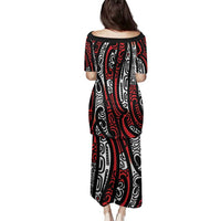 New Zealand Maori Taniko Family Matching Puletasi and Hawaiian Shirt Red Kowhaiwhai Puhoro