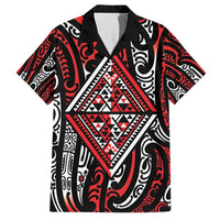 New Zealand Maori Taniko Family Matching Short Sleeve Bodycon Dress and Hawaiian Shirt Red Kowhaiwhai Puhoro