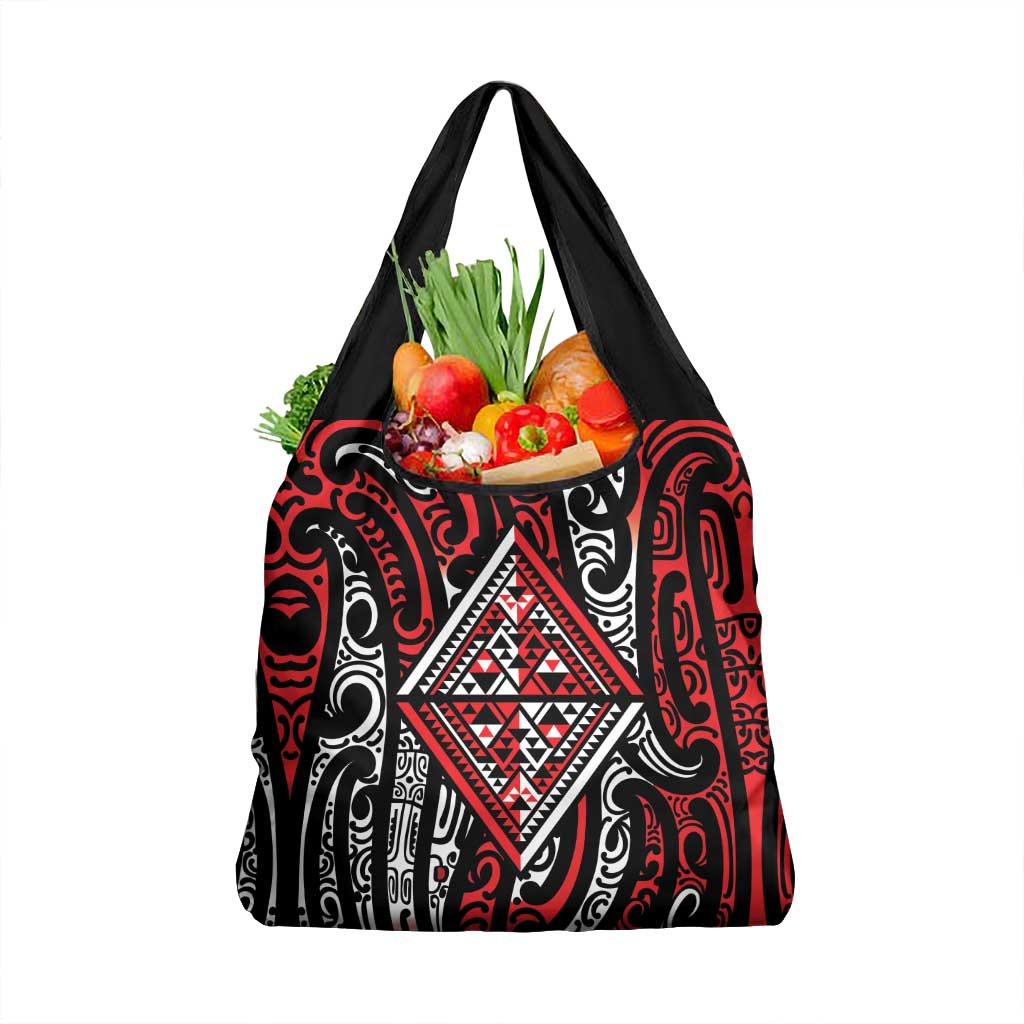 New Zealand Maori Taniko Grocery Bag Red Kowhaiwhai Puhoro