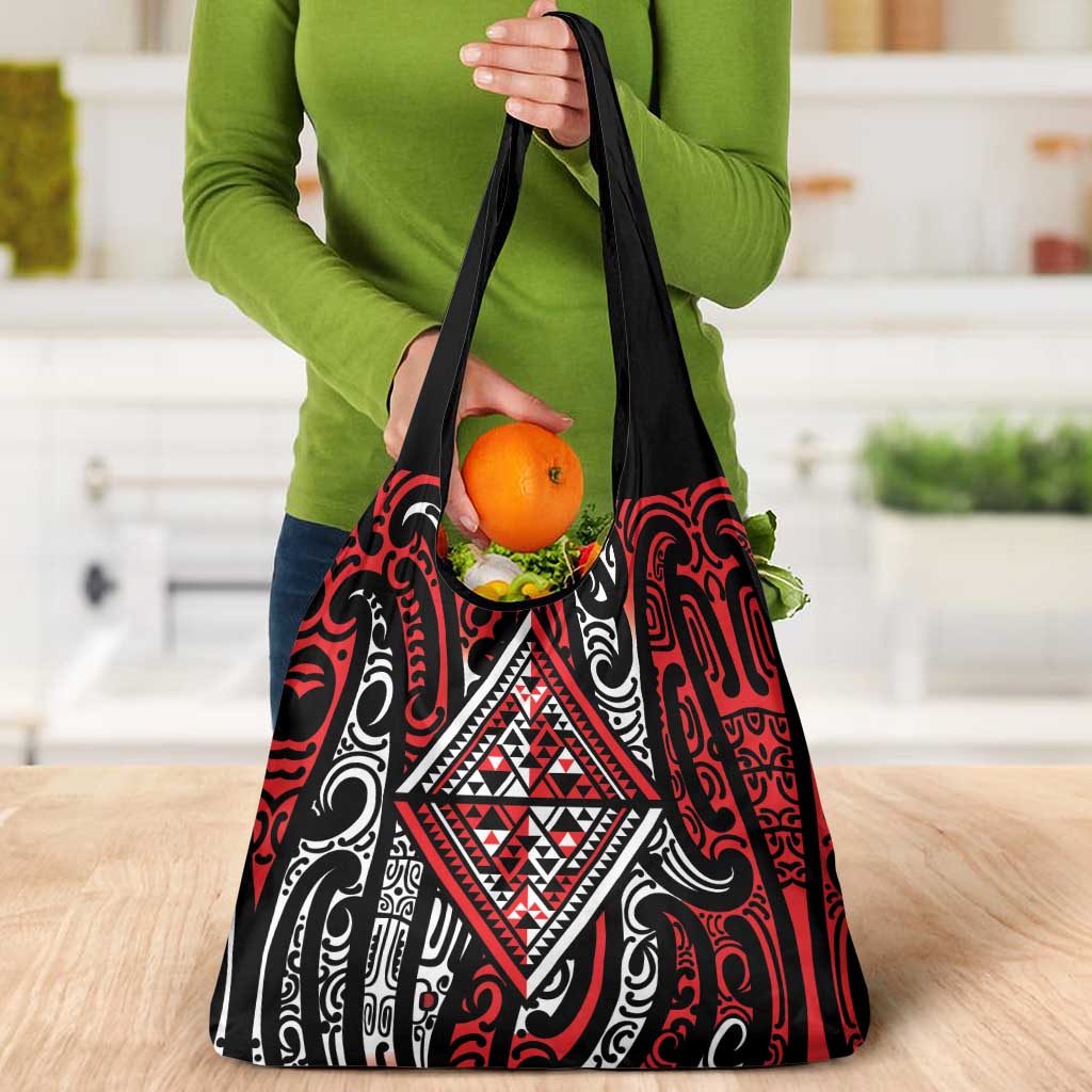 New Zealand Maori Taniko Grocery Bag Red Kowhaiwhai Puhoro