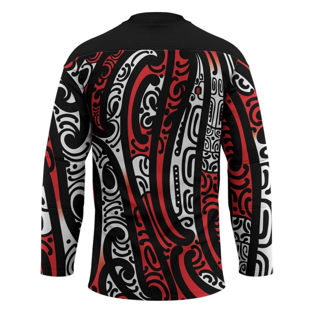 New Zealand Maori Taniko Hockey Jersey Red Kowhaiwhai Puhoro - Polynesian Pride