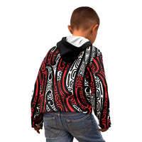 New Zealand Maori Taniko Kid Hoodie Red Kowhaiwhai Puhoro