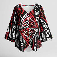 New Zealand Maori Taniko Kimono Sleeve Blouse Red Kowhaiwhai Puhoro - Polynesian Pride