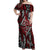 New Zealand Maori Taniko Off Shoulder Maxi Dress Red Kowhaiwhai Puhoro