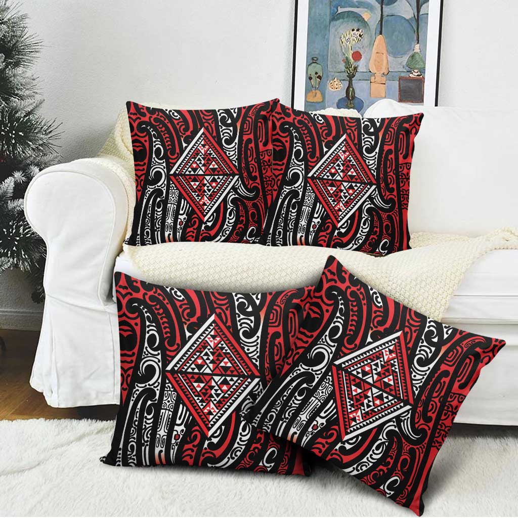 New Zealand Maori Taniko Pillow Cover Red Kowhaiwhai Puhoro - Polynesian Pride