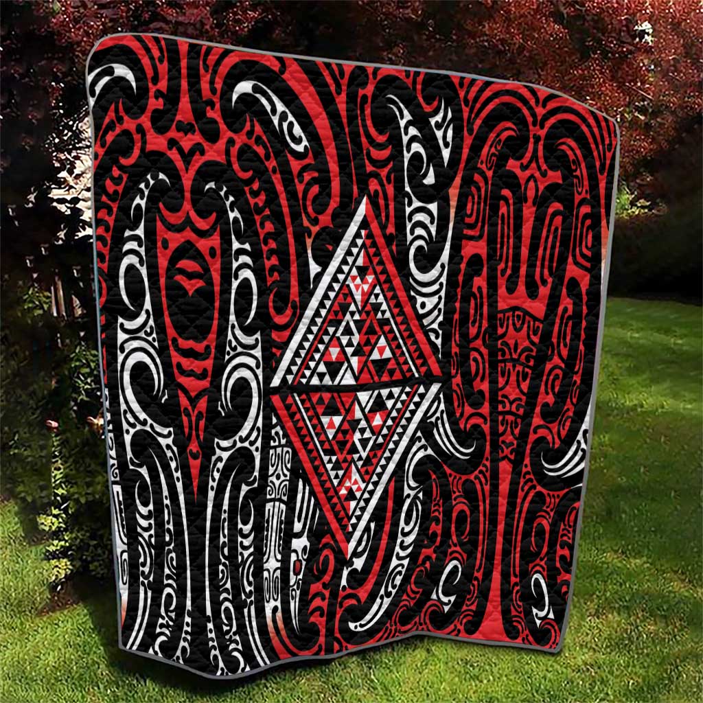 New Zealand Maori Taniko Quilt Red Kowhaiwhai Puhoro