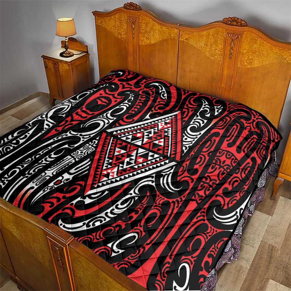 New Zealand Maori Taniko Quilt Red Kowhaiwhai Puhoro