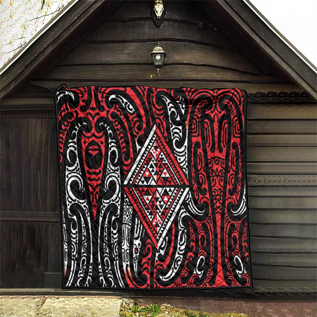 New Zealand Maori Taniko Quilt Red Kowhaiwhai Puhoro
