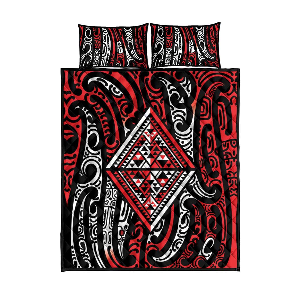 New Zealand Maori Taniko Quilt Bed Set Red Kowhaiwhai Puhoro