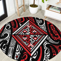 New Zealand Maori Taniko Round Carpet Red Kowhaiwhai Puhoro