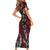 New Zealand Maori Taniko Short Sleeve Bodycon Dress Red Kowhaiwhai Puhoro